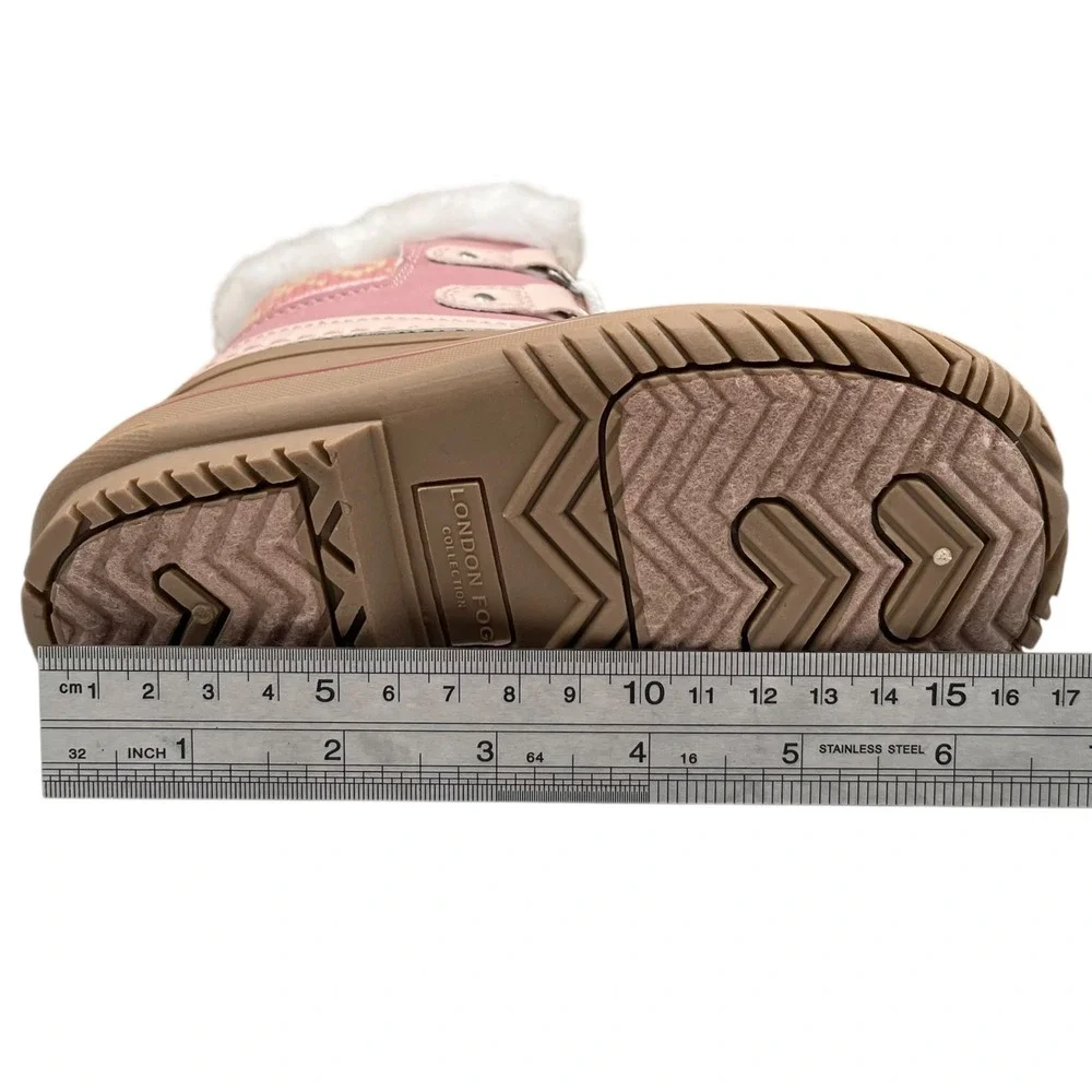 London Fog Toddler Girls Mid-Calf Snow Boots Size 9 Pink-Tan Faux Fur Waterproof